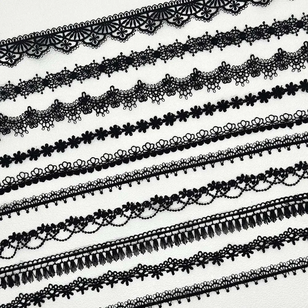 1 Yard Black Narrow Lace Trim, Vintage Thin Lace Ribbon Sewing Edge for Dress Collar Cuff Garment DIY Decoration