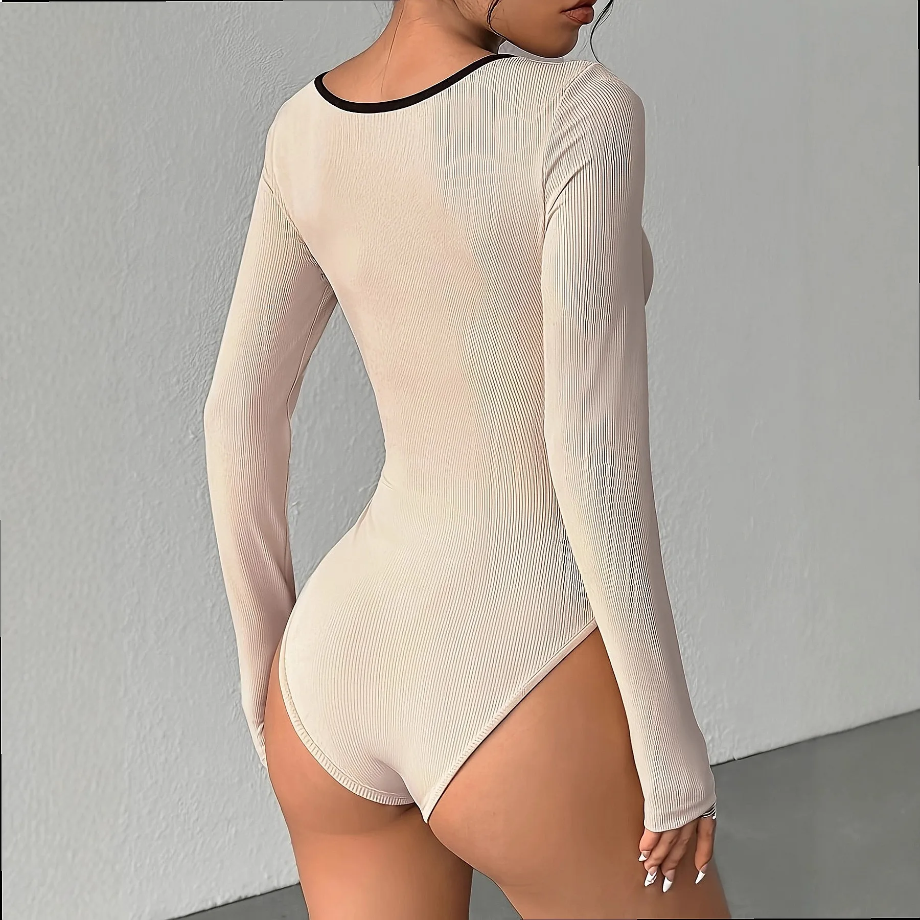 Women's Round Neck Bow Color Block Long Sleeve Jumpsuit Overalls Playsuit
