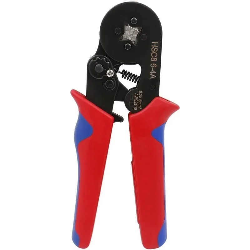 

Crimping Plier HSC8 6-4A Self-adjustable Crimping Tools for 0.25-6 mm² AWG 23-10, Square Ferrule Wire Cable End-sleeves Red