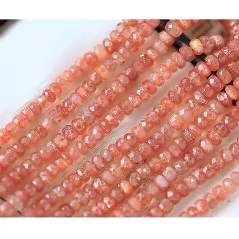 7A Sunstone pink ROUNDELLE faceted 4.5-6mm 40cm for DIY jewelry making FPPJ wholesale loose beads  nature