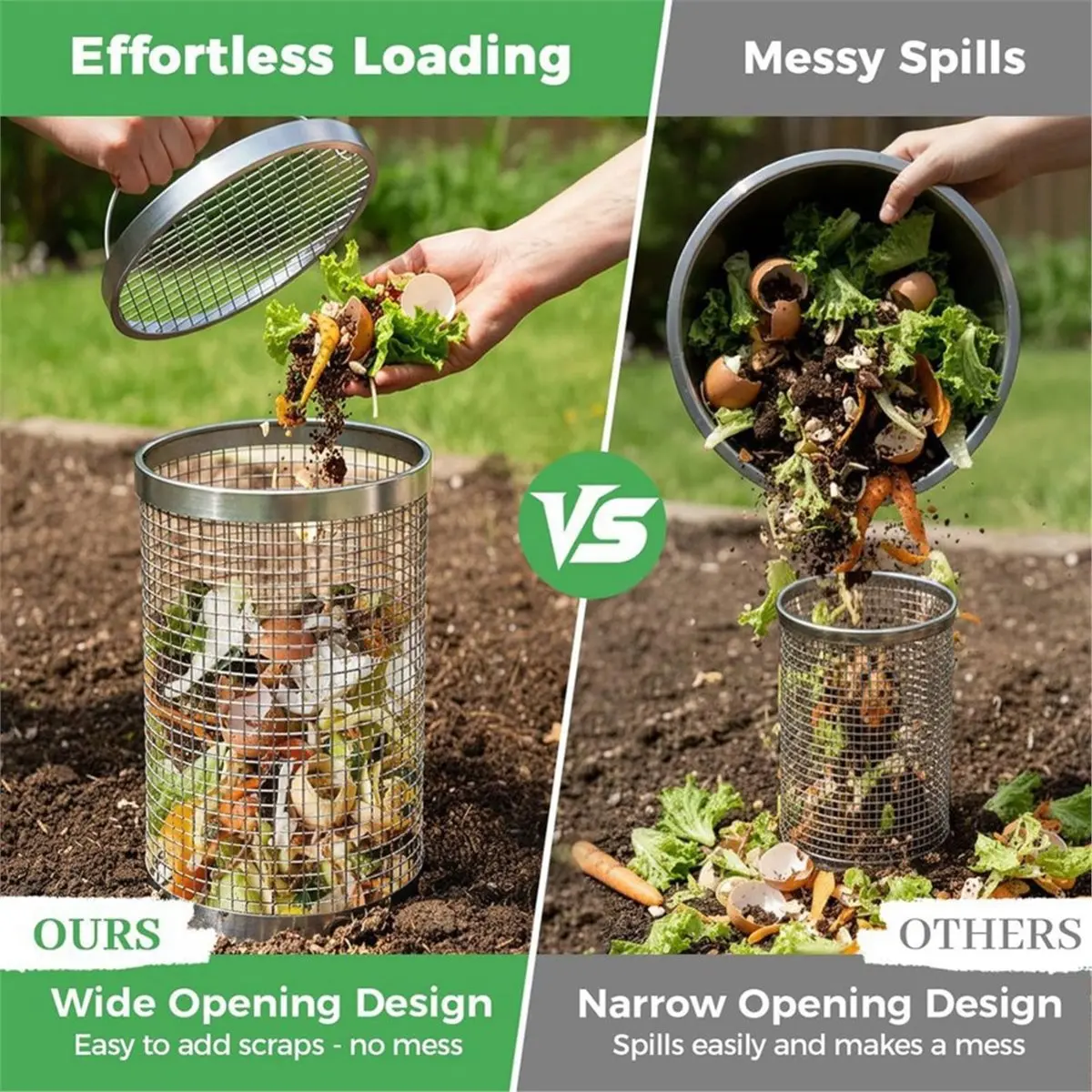 2 Pack Worm Composter Worm Bin, Stainless Steel Inground Compost Bin with Handle, Metal Worm Composting System