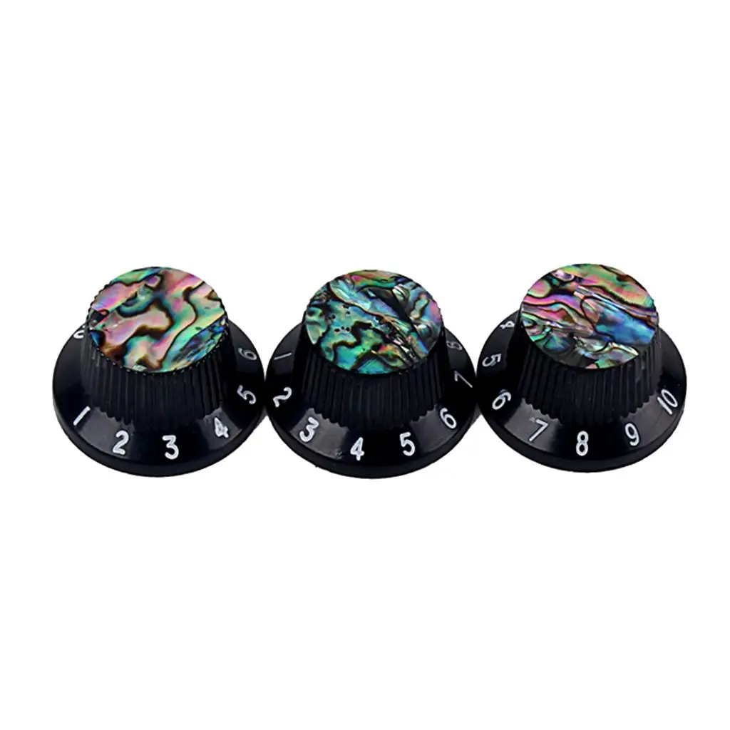 3x Guitar Hat Knob Inlaid Shell for Electric Guitar Plastic Black