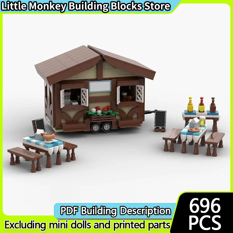 

City Car Model MOC Building Bricks The Bavarian Haus Food Trailer Modular Technology Children Holiday Gifts Assemble Toys Suit