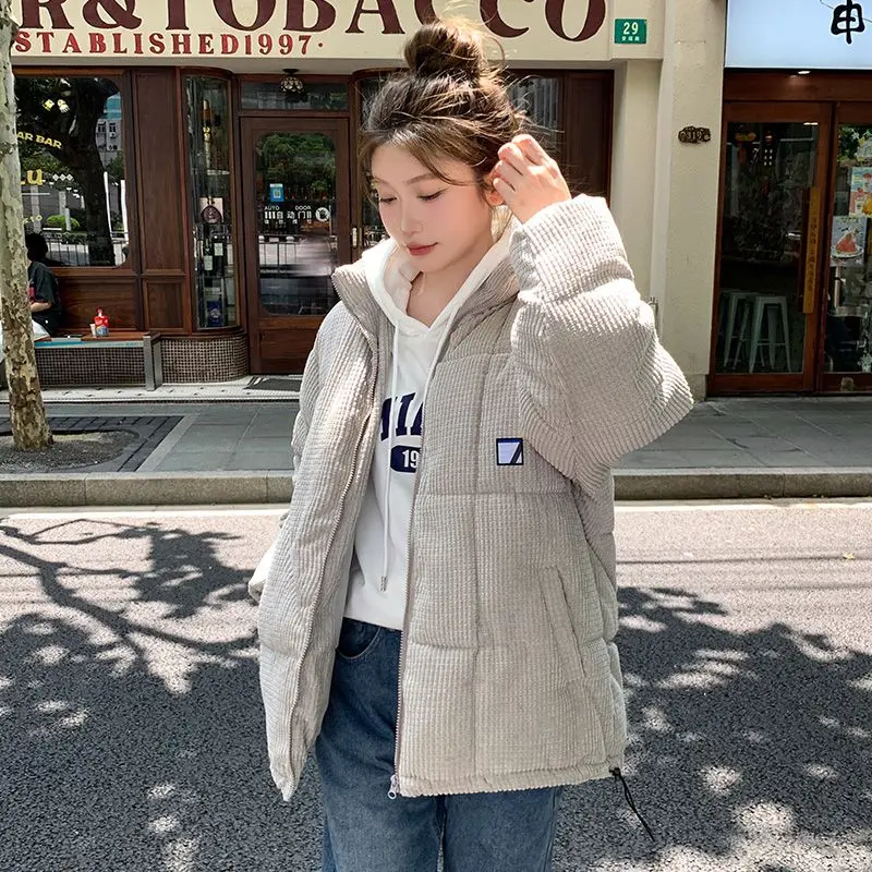 

Новая оверсайз куртка унисекс из вельвета с воротником-стойкой, модная уличная одежда в крутом стиле