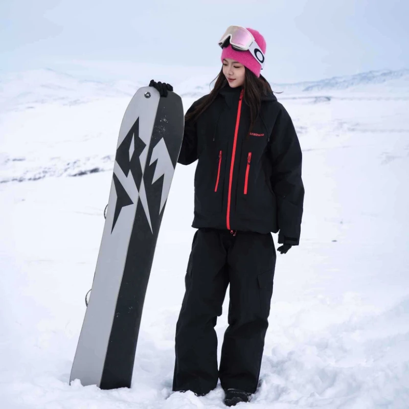 

2026 New Winter Solid Skiing Suits Windproof Waterproof Breathable Outdoor Warm Ski Sets Hooded Zipper Sports Snowboarding Suit