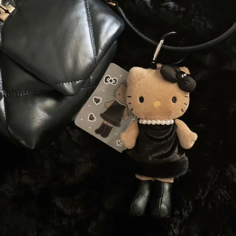 Sanrio Hot Girl Leopard Print Black Skin Long Legs Hello Kitty Plush Doll Bag Pendant Decoration Keychain Ornament Gift Friends