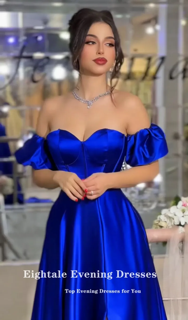 Eightale Royal Blue Evening Dresses Sweetheart Off  the Shoulder Customized Satin Prom Wedding Party Gown Vestido De Fiesta