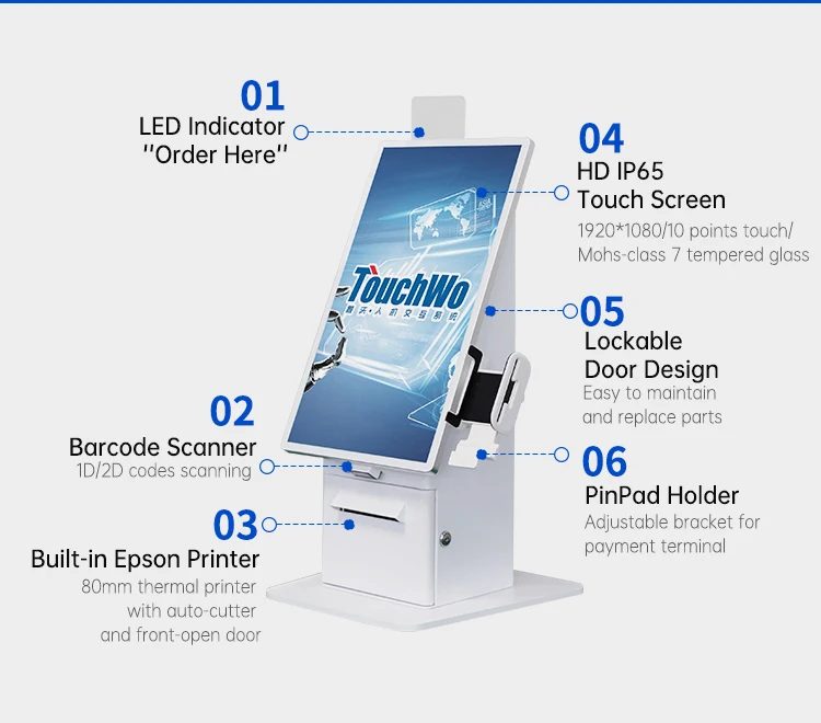 TouchWo Touchscreen Aluminium Alloy Kiosk Self Service Medical Register Kiosk Health Check Self Service Kiosk Machine