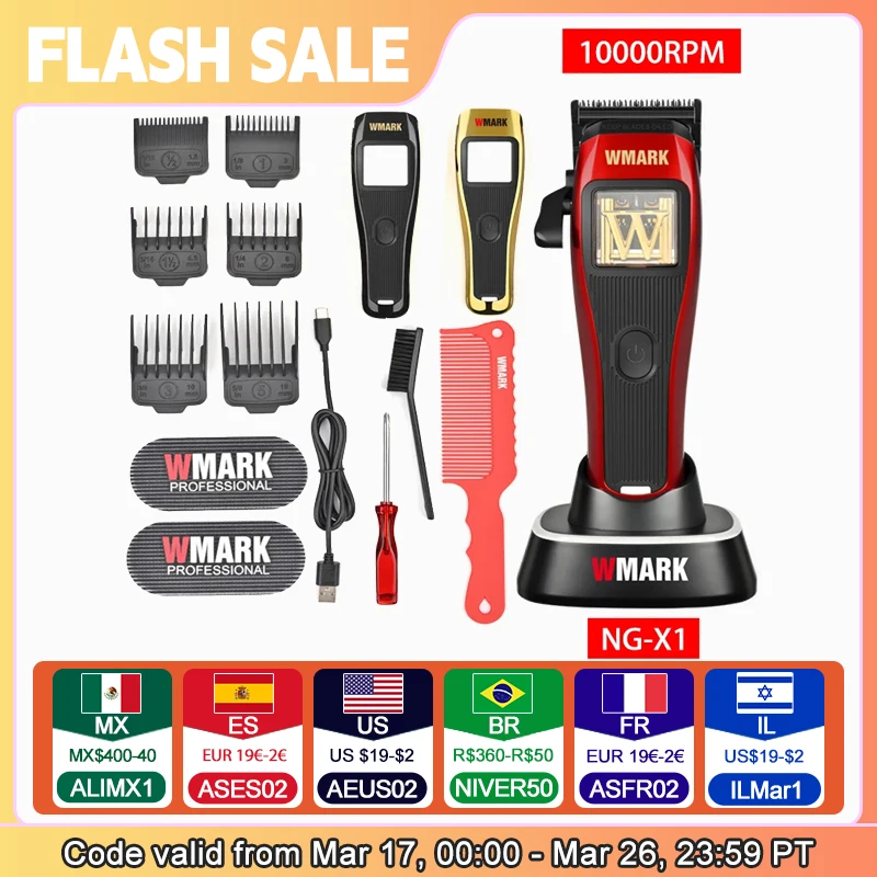 WMARK NG-X1 Hair Clippers Professional For Men,Microchipped Magnetic Motor 10000RPM 9V Motor with Charge Stand,Cordless Cutter