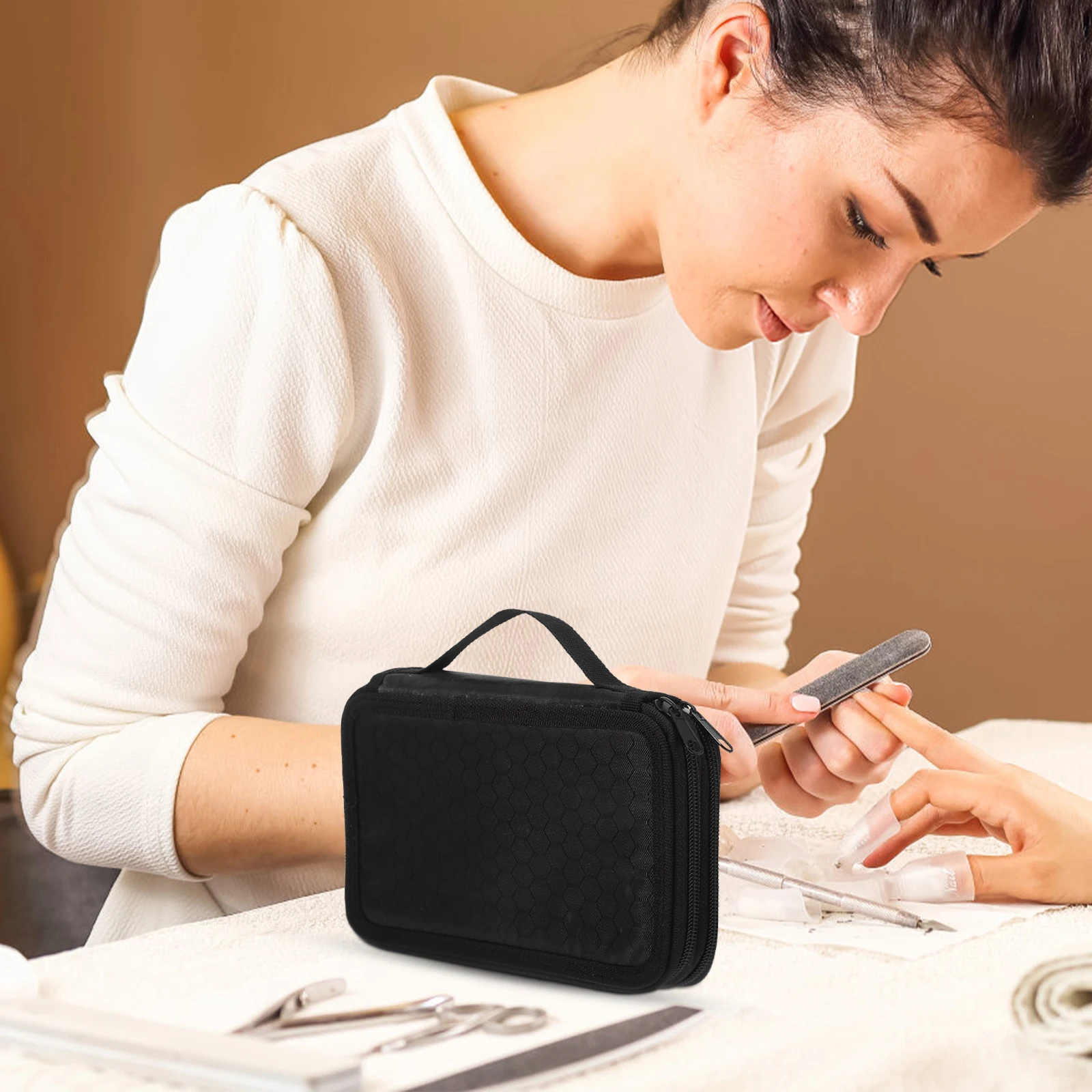 

Manicure Tool Kit Compact Nail Art Brush Case Portable Pen Holder Durable Storage Pouch For Home Salon Travel Use Manicure