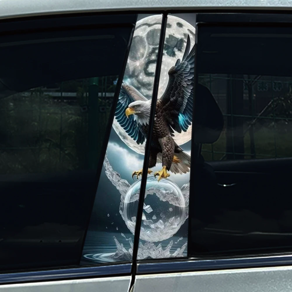 Soaring-Autocollants de voiture 3D aigle à tête blanche, autocollants de pilier de porte automatique, décoration de couverture anti-rayures de colonne centrale étanche
