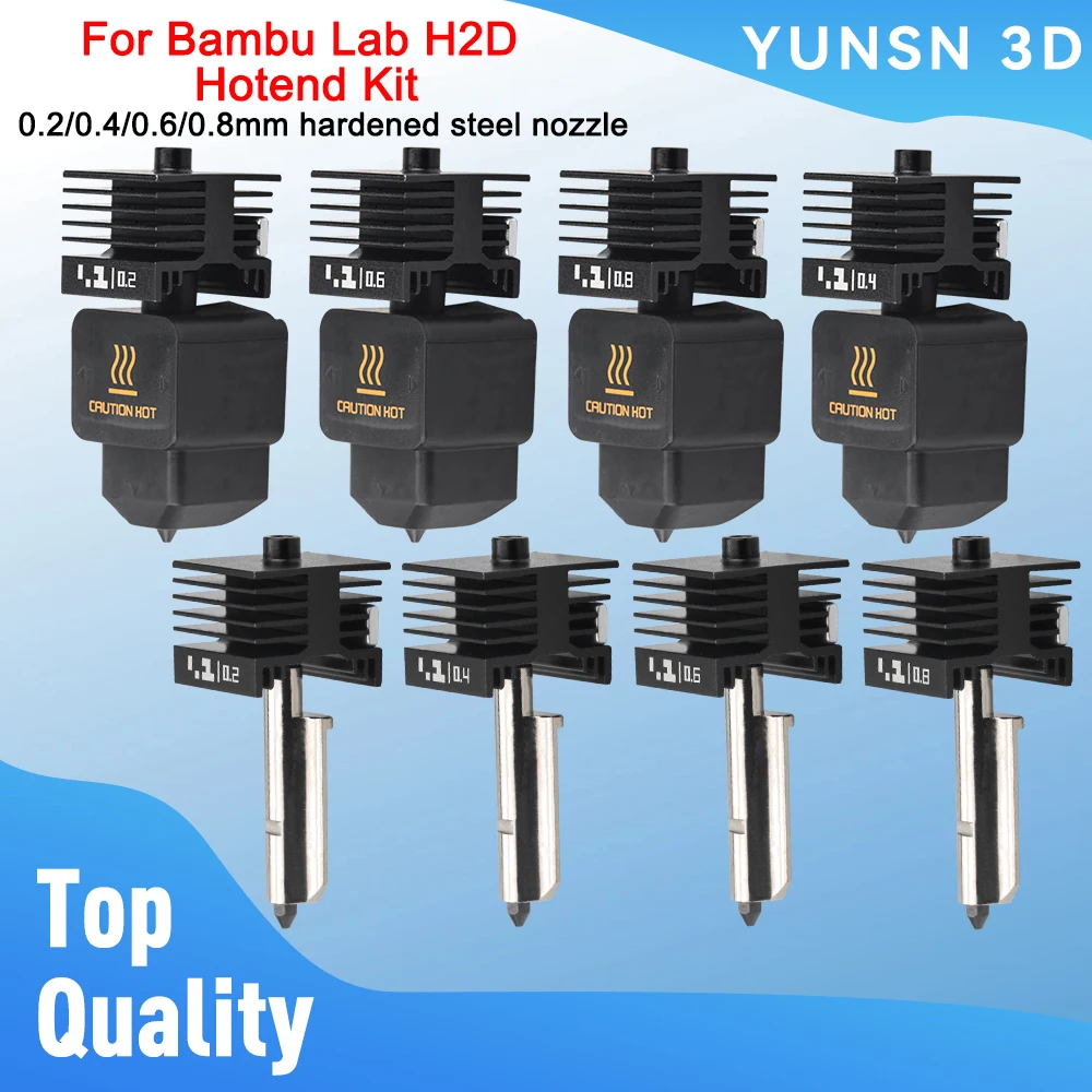 For Bambu Lab H2D H2S Hotend Kit 0.2/0.4/0.6/0.8mm Hardened Steel Nozzle Hotend For H2D H2S Hot End Replacement 3D Printer Parts