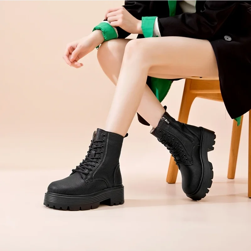 AIYUQI 2026 new women ankle boots thick velvet warm snow boots women\'s genuine leather winter female boots non-slip short boots