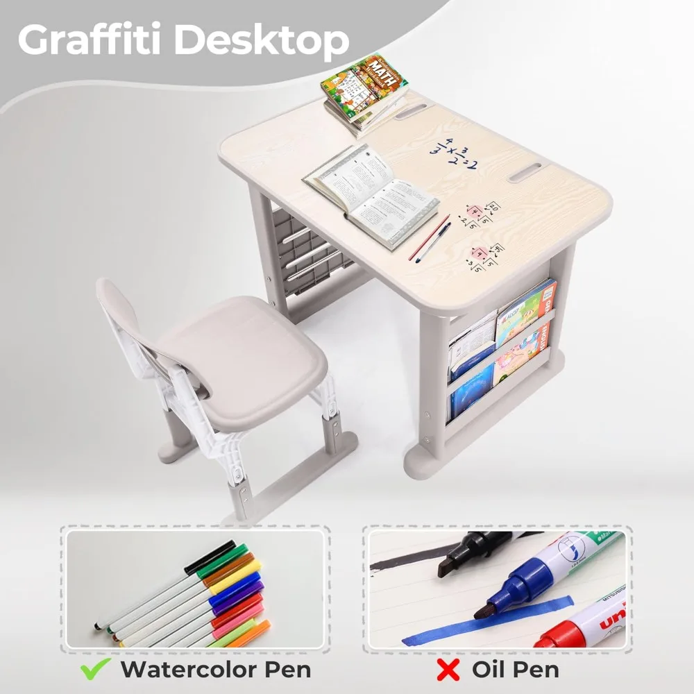 Height-Adjustable Multi-Activity Kids Desk and Chair Set with Bookshelf for Home and Classroom Use