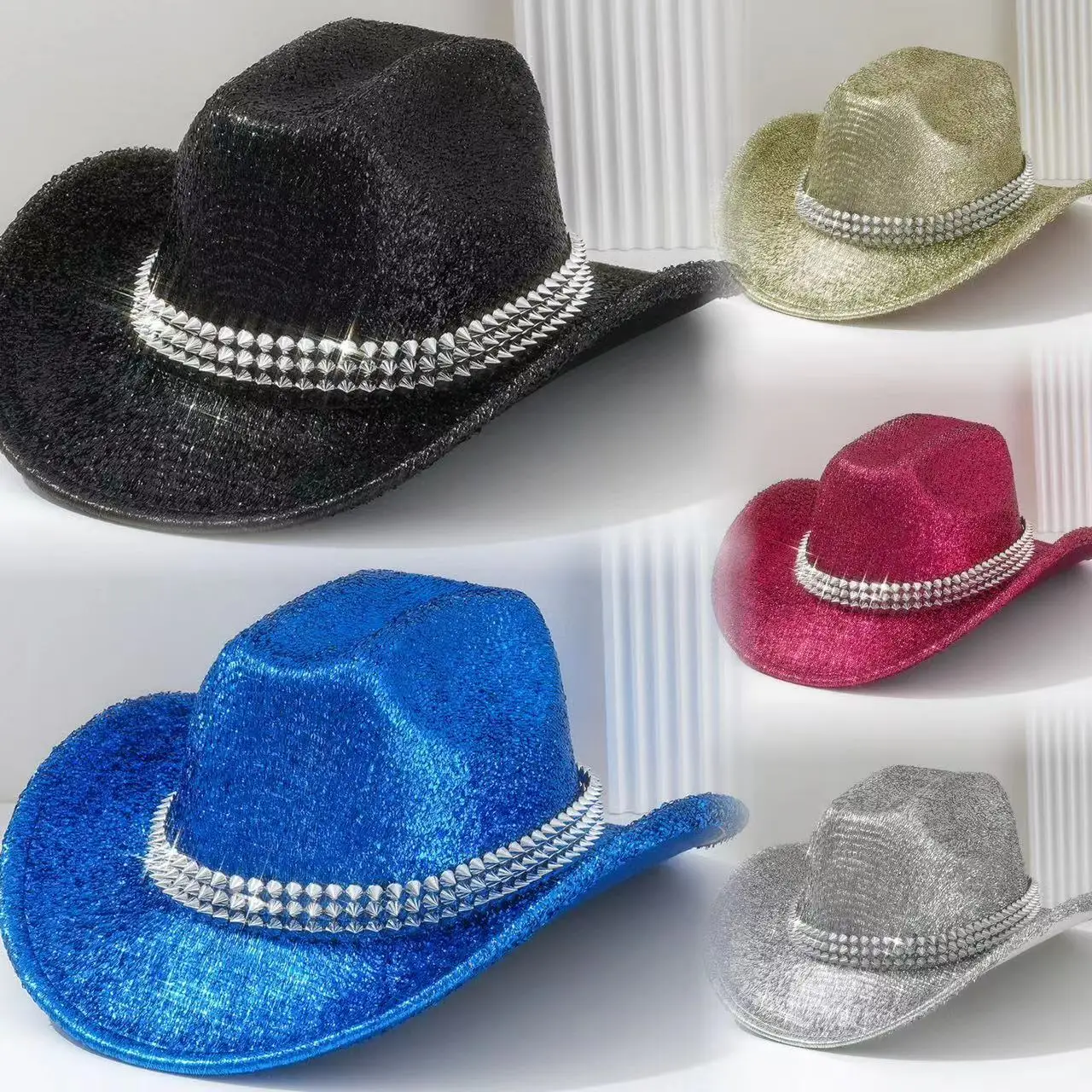 A delicate studded glitter fashion hat in different colors, suitable for bachelorette parties, adult parties, everyday