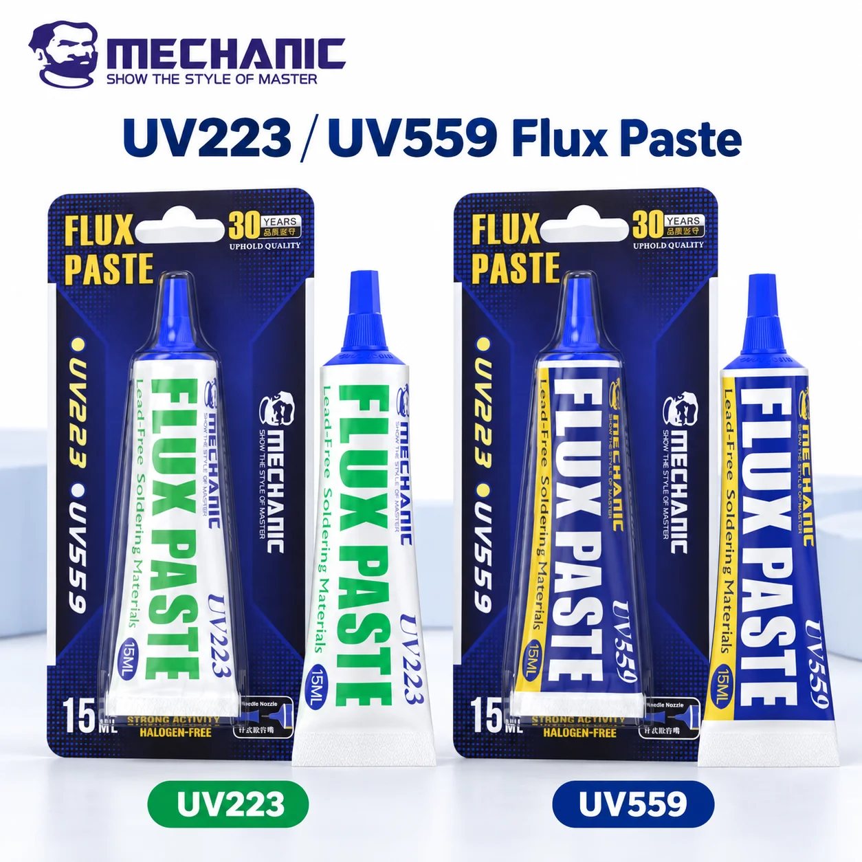 MECHANIC UV223 UV559 15ml Flussmittelpaste mit mittlerer Aktivität und hoher Fließfähigkeit für BGA CSP SMD PCB IC Handy-Lötfüllungen und Nachbearbeitung