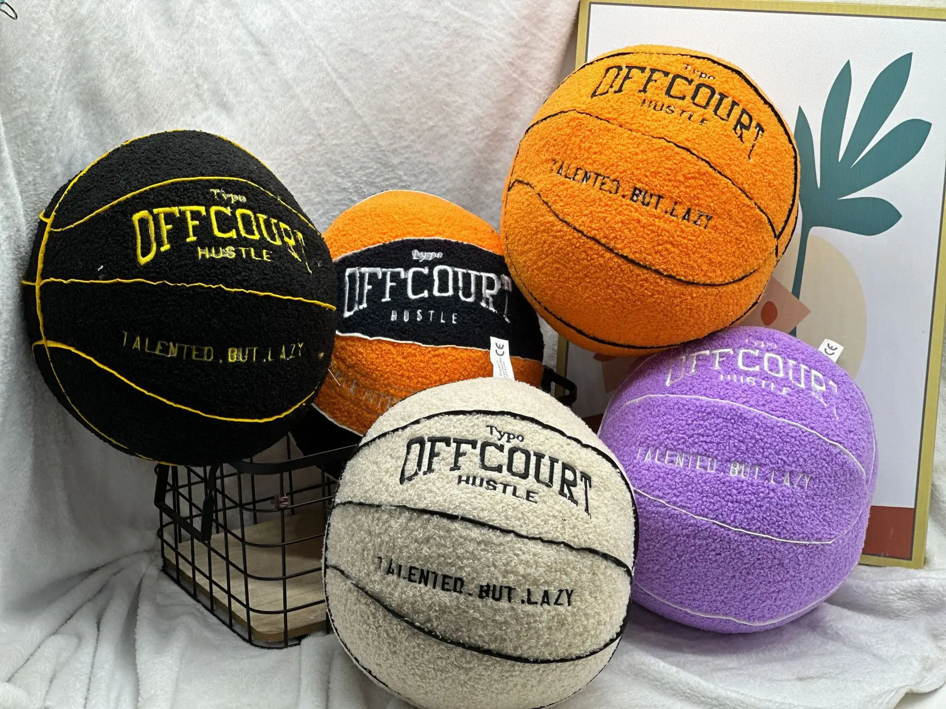 

1/5PC Offcourt Basketball Plush Pillow Toy Cute Black Purple Basketball Doll Ball Throwing Doll Pillow High Quality Home Room De