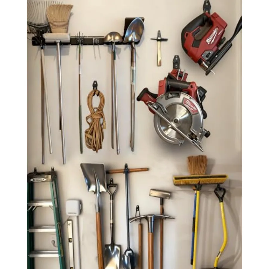 Garden Tool Organizer 48 in with 18 Garage Hooks, Heavy Duty Garage Wall Hooks for Hanging Ladder, Bike, Tool Storage Rack for