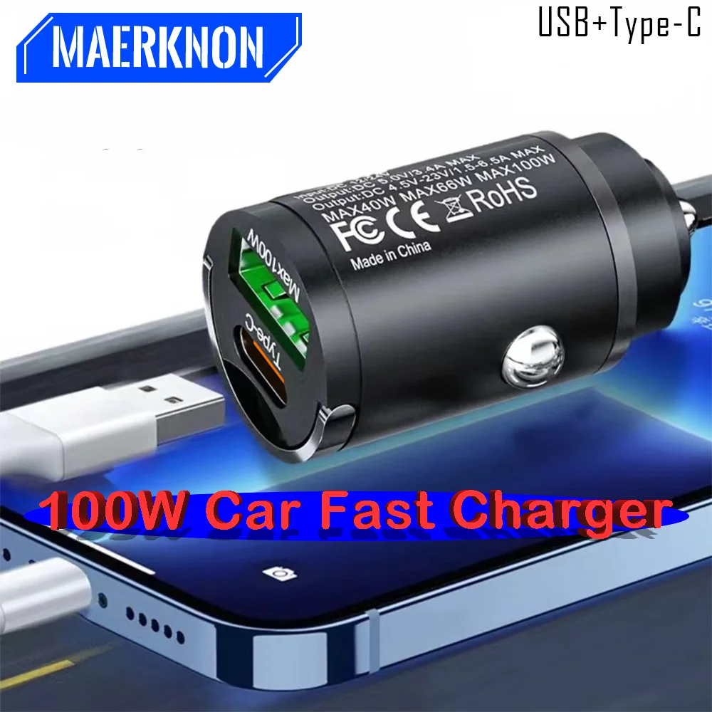 

Mini 100W 2 Ports Car Charging Output Mobile Phone New Upgrade USB+Type-C Smartphone Charger For iPhone Samsung Huawei Xiaomi 15