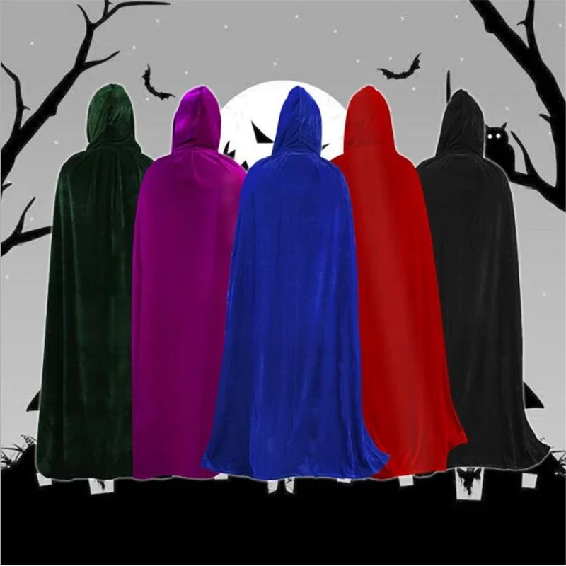 Ataullah Death Cape Long Hooded Velvet Cloak Halloween Costume Unisex Cosplay Wizard Witch Medieval Monk Robe Larp Ghost DW011