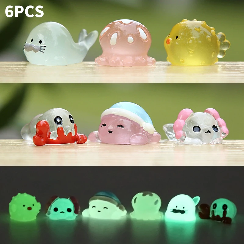 6Pcs luminoso oceano animale serie resina bambola creativa Micro paesaggio auto decorazione Desktop ornamento portachiavi fai da te fatto a mano