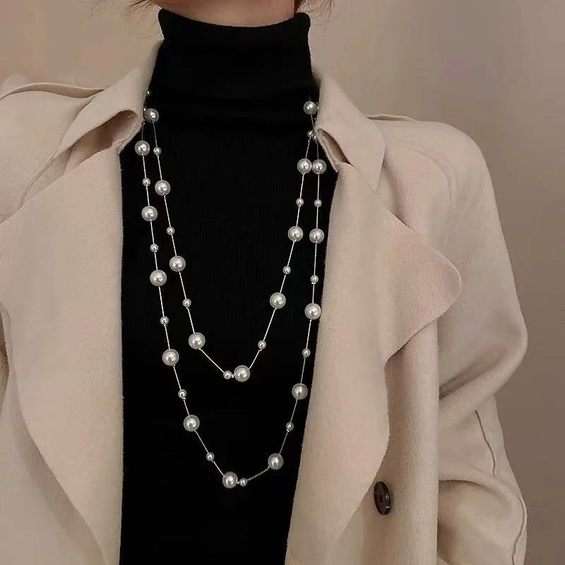 Elegante Temperament Mehrschichtige Layered Perle Kette Halskette Prominente Lange Pullover Kette frauen Mode Schmuck Zubehör – Detail 12