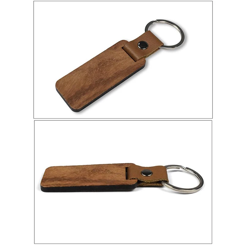 10-100Pcs DIY Souvenir Keyring Leather Sublimation Blank Wooden Key Chains Keychain