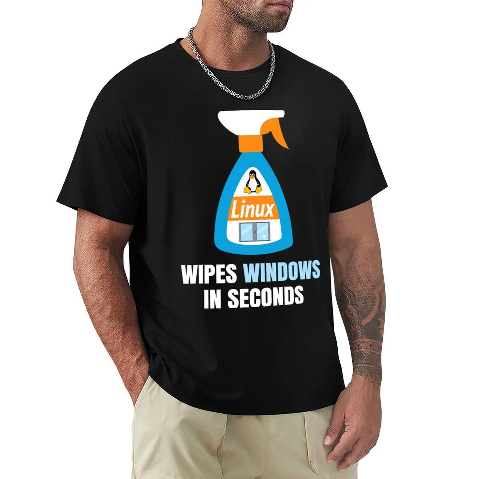 Funny Linux Windows Cleaner T-Shirt Casual Streetwear Short Sleeve Tee