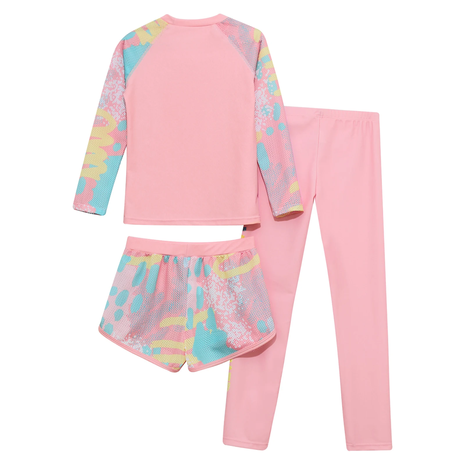 Kids Girls 3Pcs costumi da bagno Sunsuit Outfit manica lunga Floral Rash Guard top pantaloncini e Legging protezione solare costume da bagno sportivo