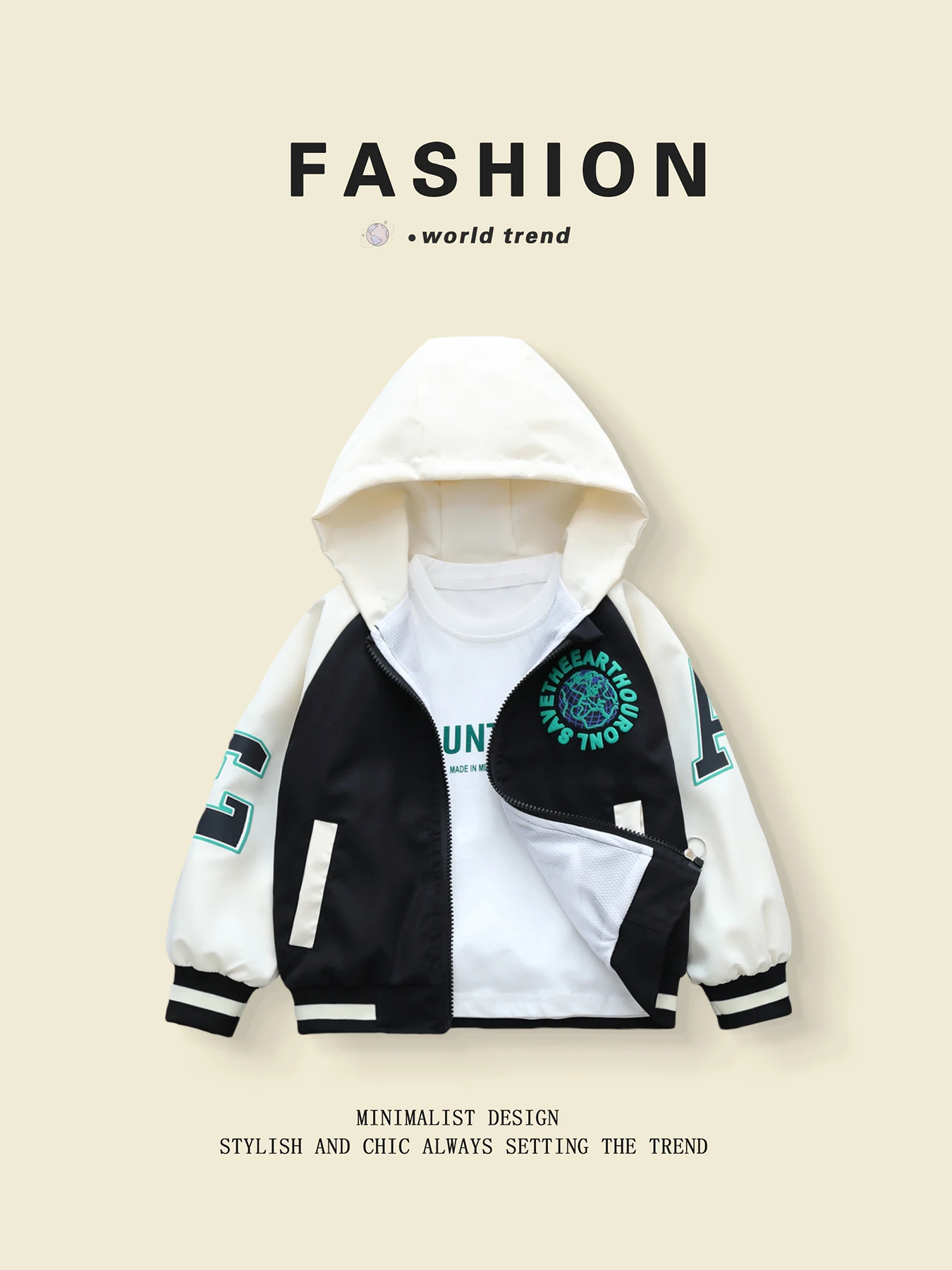 Color - Abrigos de béisbol con capucha bloqueados para niños (3 - 10 años) en moda primavera - estilo otoño