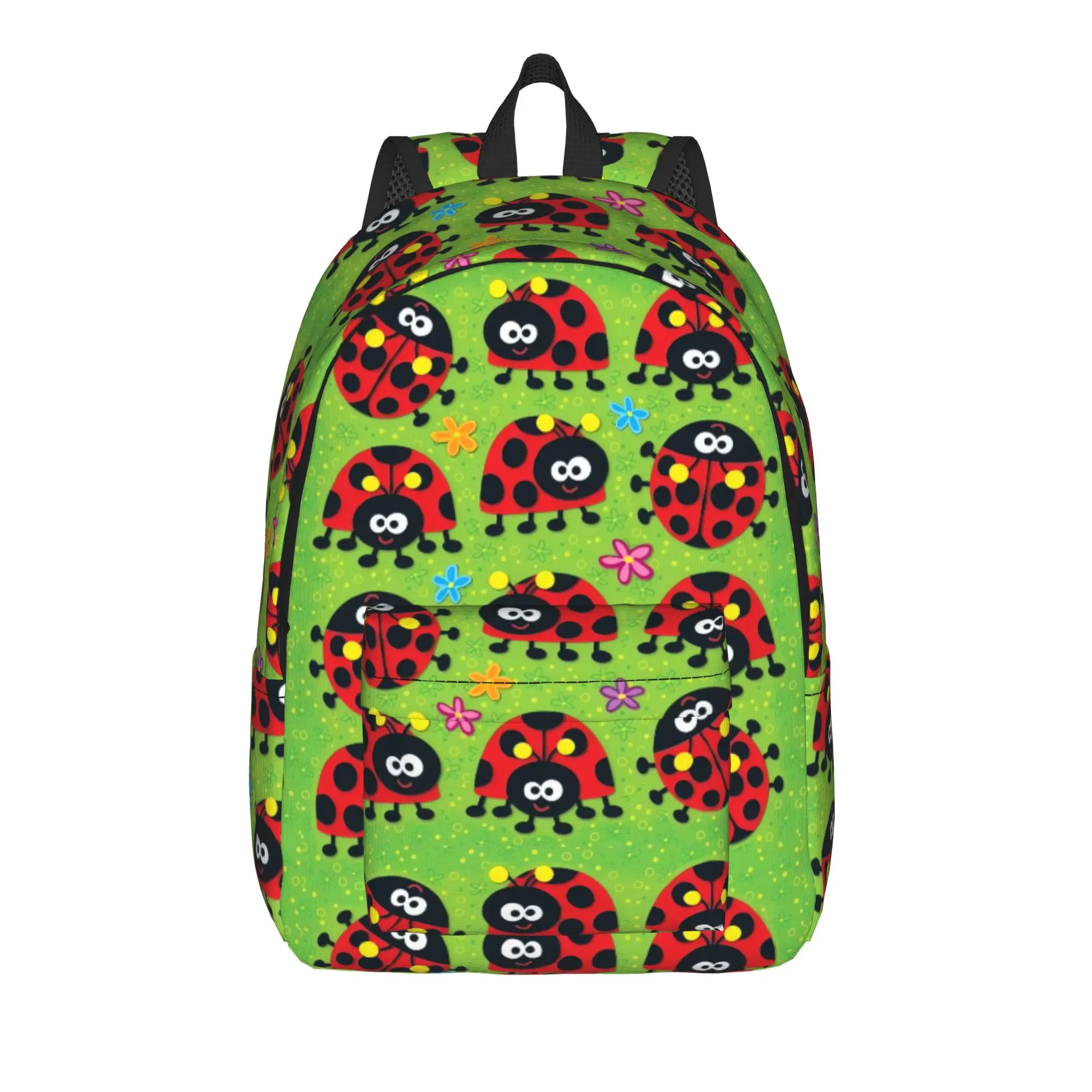 Ladybugs And Flowers Backpack Men  Breathable Backpacks Polyester Aesthetic School Bags Camping Colorful Rucksack