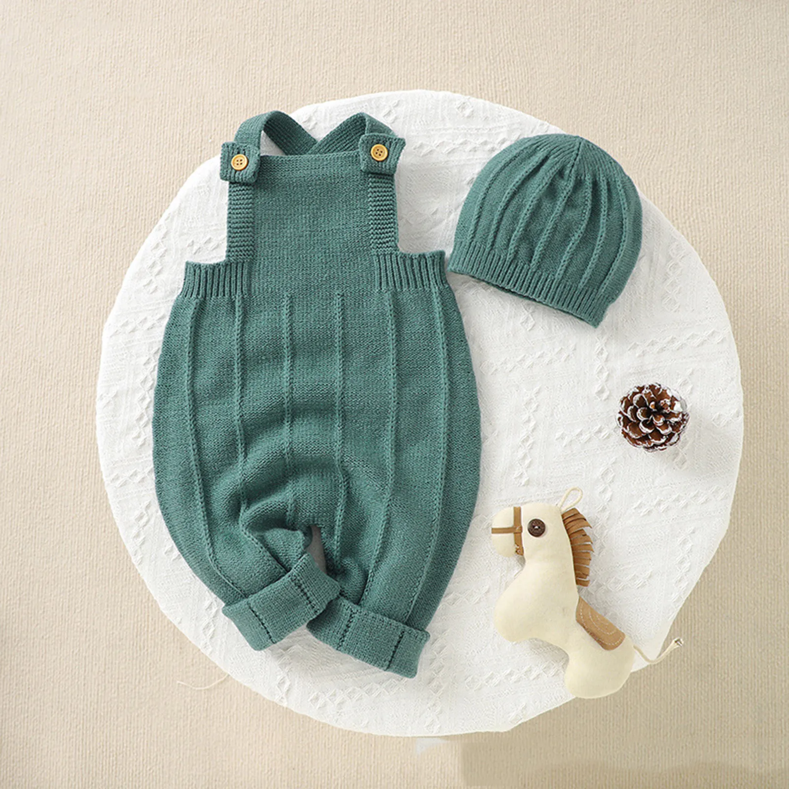 Autumn And Winter Infants Toddlers Solid Color Jumpsuit Baby Clothing Climbing Suit With Hat Knitted Suit Clothes For 0-18Months