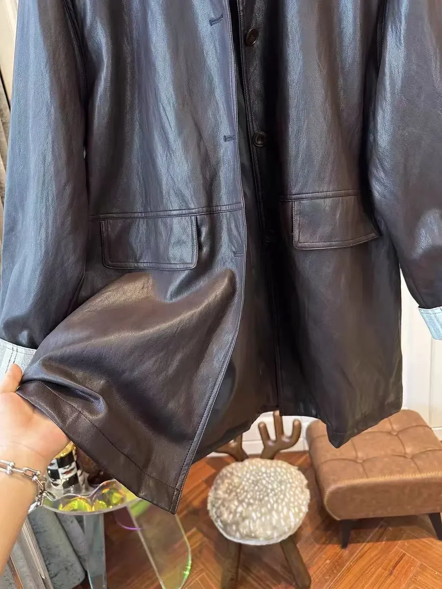 Veste en cuir surdimensionnée pour femmes, veste en cuir PU à col rabat, nouvelle collection printemps et automne 2025