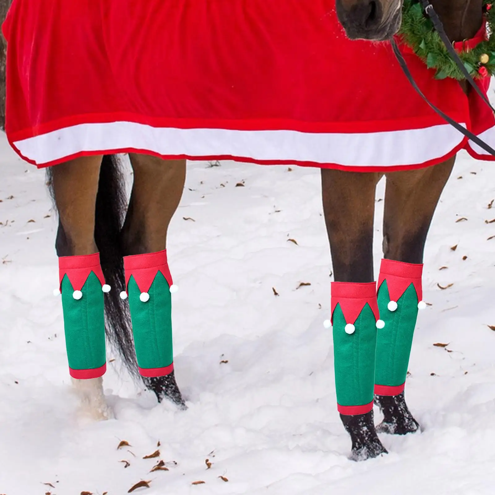 4 قطع من أغطية ساق حصان عيد الميلاد من البوليستر مريحة، سهلة الارتداء، ديكور لخيول عيد الميلاد، واقي الساق #4