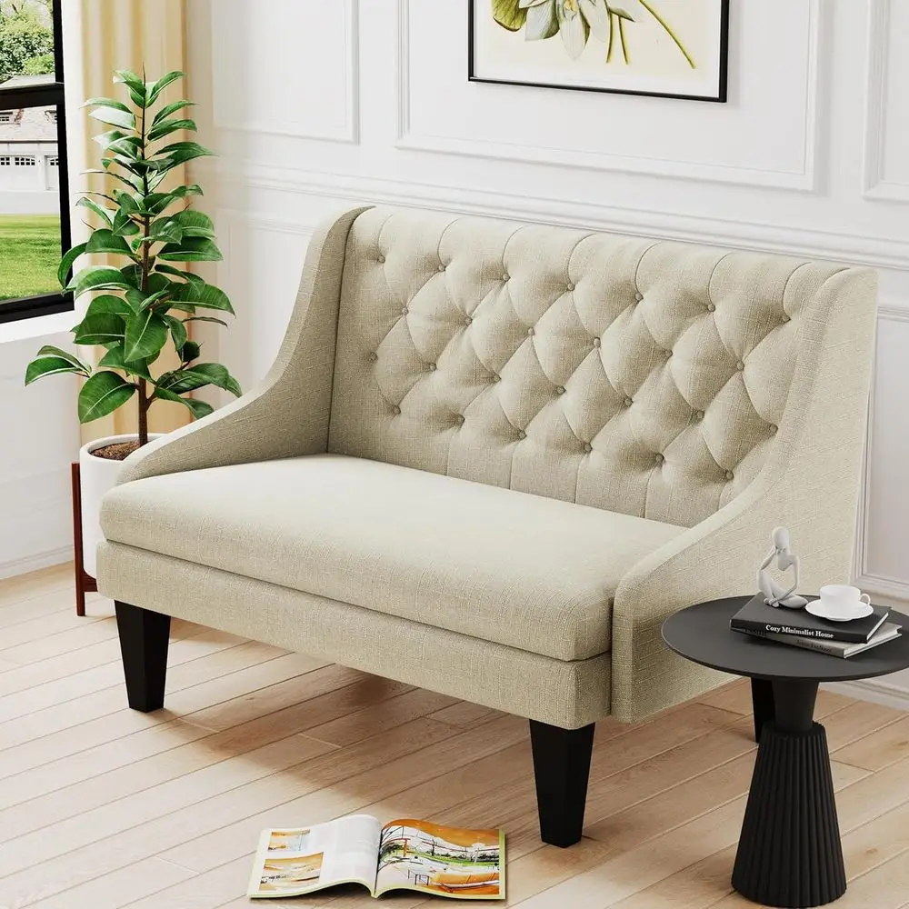 

Compact 2-Seat Linen Upholstered Loveseat Sofa Settee with Back for Small Spaces