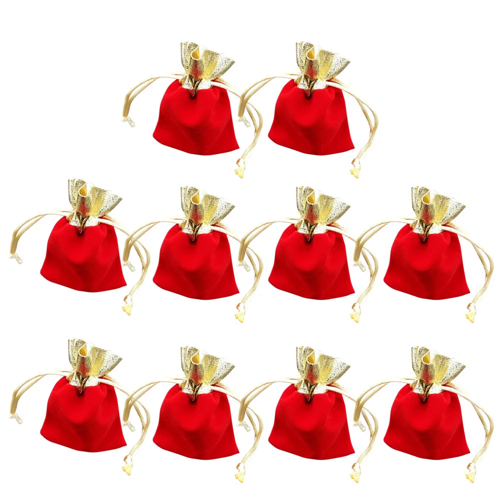 

10Pcs Gold Rim Drawstring Jewelry Bags Red Elegant Pouch for Wedding Party Gift Favor Storage Organizer Drawstring Jewelry Bags