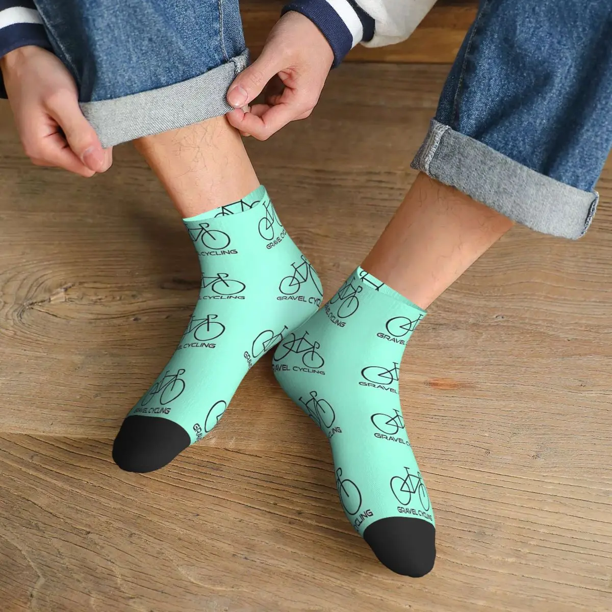 Road Cycling Mint Green Bike Andy Warhol Printed Bicycle Ankle Socks Male Mens Women Summer Stockings Printed