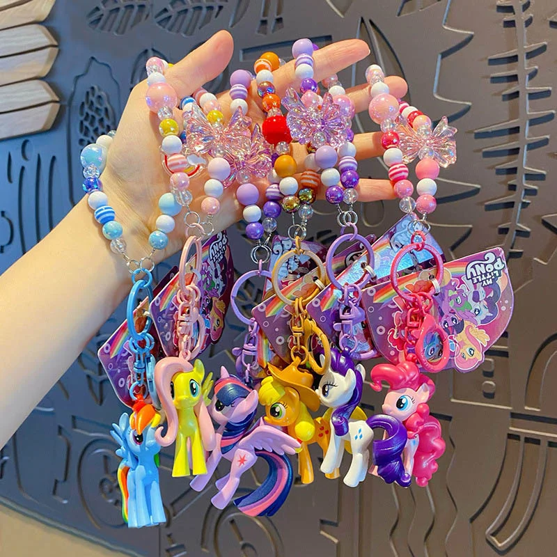 My Little Pony Bead Keychain Twilight Sparkle Pinkamena Diane Pie Fluttershy Rarity Rainbow Dash Cartoon Toy Bag Accessories