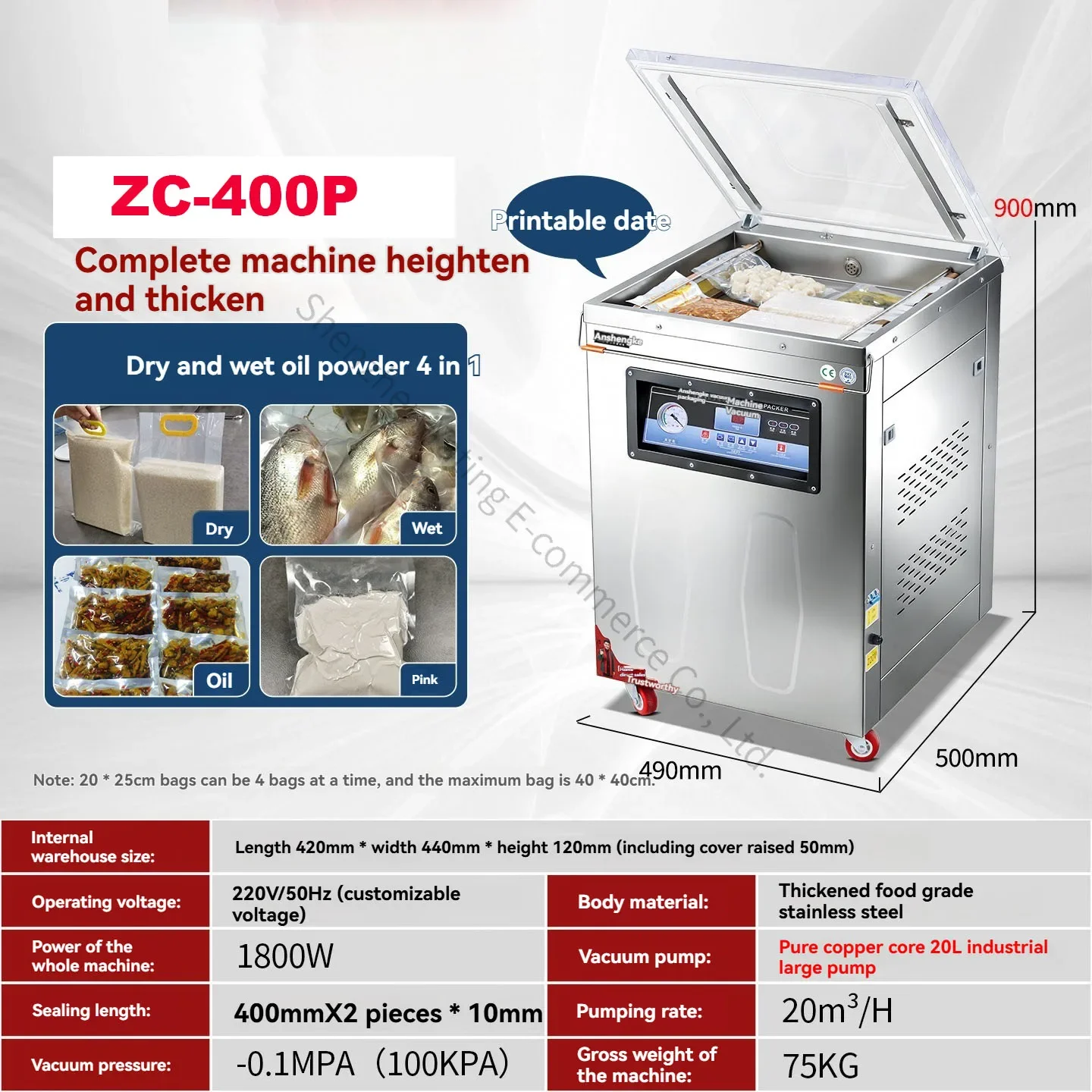 280T Plastic Vacuum Sealing Machine for Meat Preservation, Food Packaging and Sealing Machine, Dry and Wet Application 220v