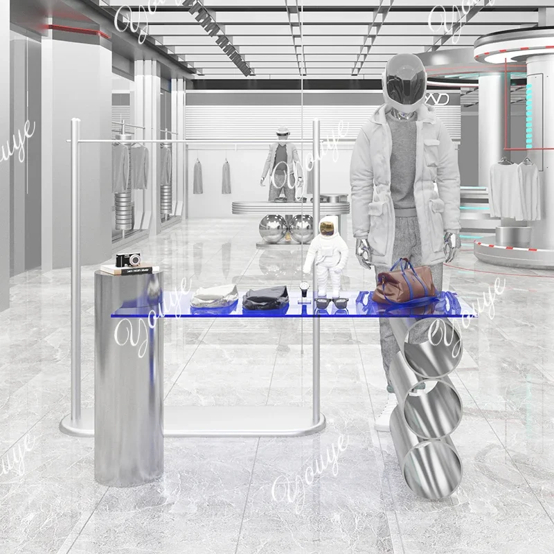 

Q Магазин мужской одежды, акриловая подставка из нержавеющей стали, подставка для сумок для обуви, размещенная в середине магазина