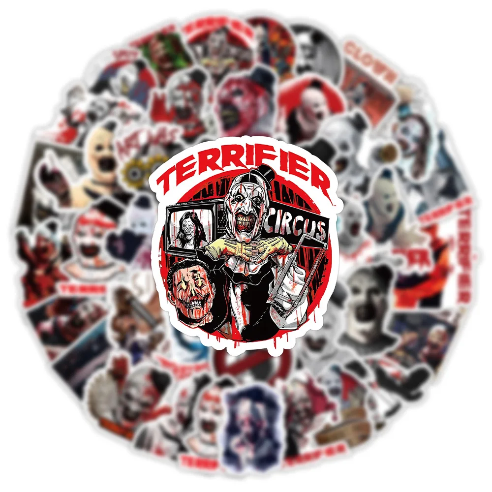 53pcs Terrifier Ghost Clown Movie Sticker DIY Luggage Laptop Phone Guitar Scrapbook Skateboard Phone Case Decorative Sticker Toy