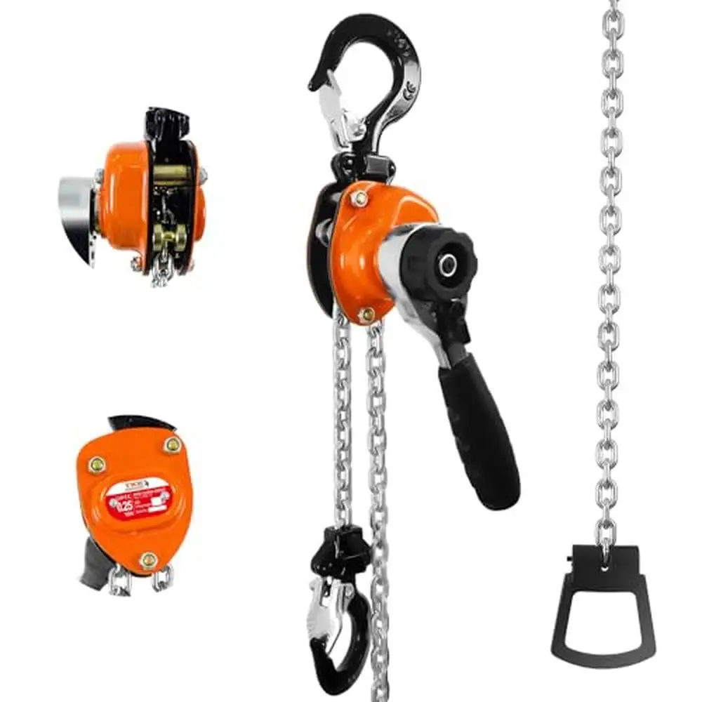 Mini Lever Chain Hoist 1/4 Ton 550lbs Capacity 10ft Lift Safety Hooks Portable Manual Hoist Garages Warehouse Automotive Small