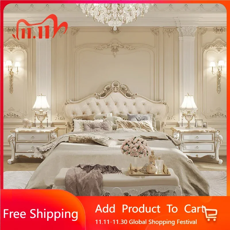 

Luxury Safe Bed Sleeping Portable Princess Platform Leather Wooden Bed Storage European Letto Matrimoniale Trendy Furniture
