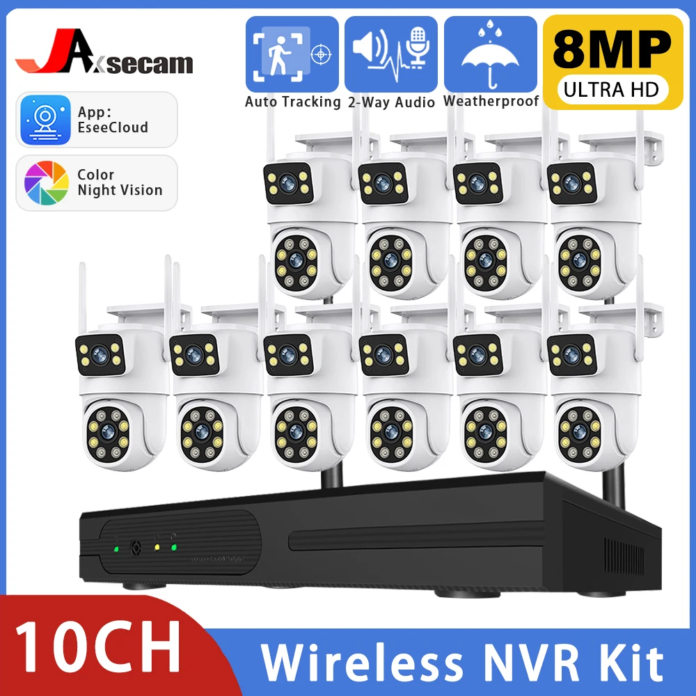 10CH 8mp 4K Dual Lens Wireless Wifi PTZ Camera Security System CCTV Video Surveillance Kit NVR Outdoor Two-Way Audio AI Tracking