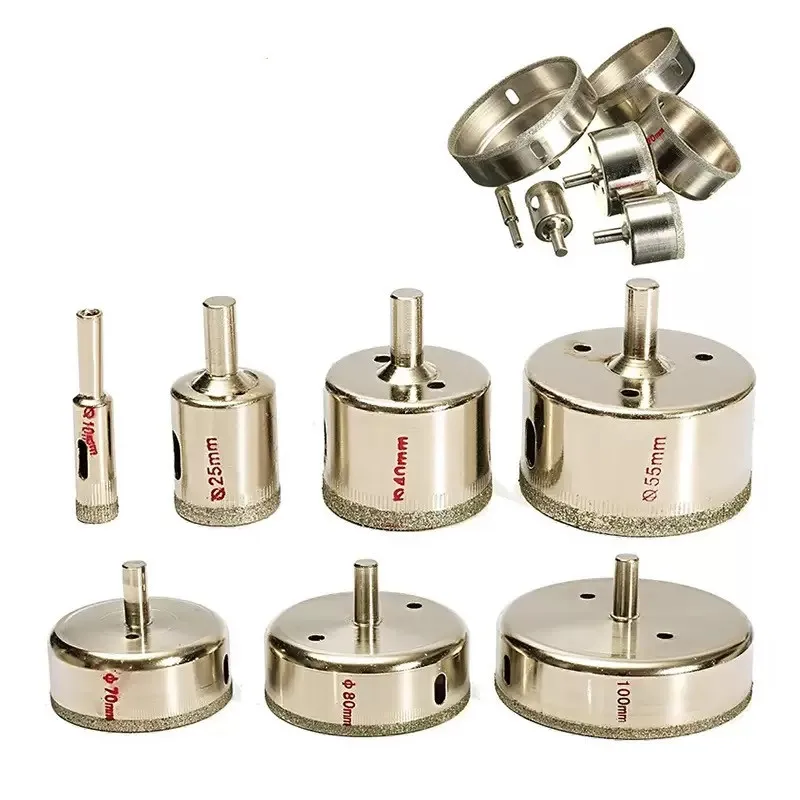 7 unids/set Metal diamante revestido núcleo agujero baldosa de mármol de vidrio Sierra de perforación juego de brocas 10-100mm caliente venta