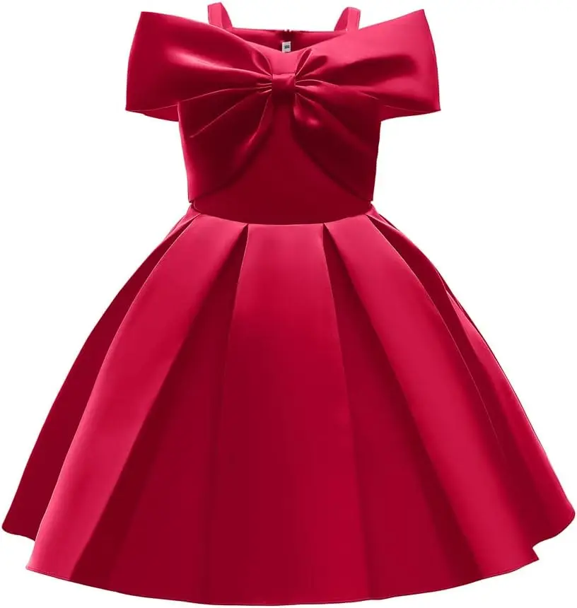 Elegant Temperament Girl Evening Dress,Thin Suspender Bow A-line Skirt,Special Formal Occasions for Children To Wear Satin Dress