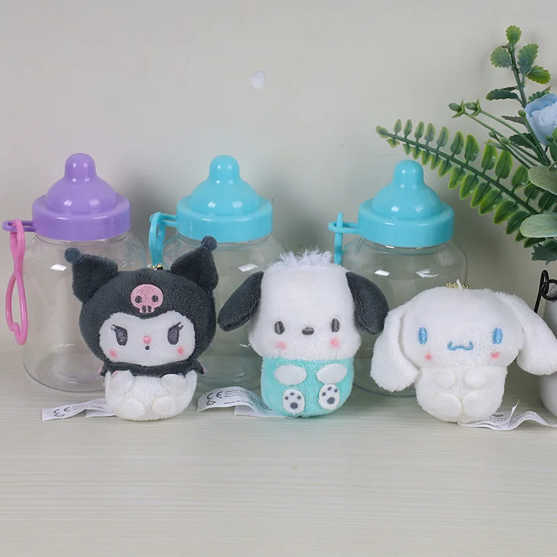 Sanrio Kuromi Cinnamoroll Cartoon Peripheral Hello Kitty Pachacco Baby Bottle Plush Toys Kawaii Bag Pendant Keychain Girls Gift