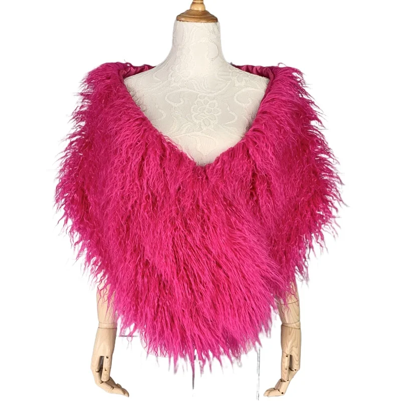 Tan Wool Long Hair Bridal Fur Shawl Nightclub Imitation Fur Bridesmaid Cloak Fur Dress Waistcoat