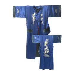 Kimono bordado de dos caras para hombre, bata de baño de seda satinada China Reversible, color Burdeos y negro, de dragón, talla única, S3003