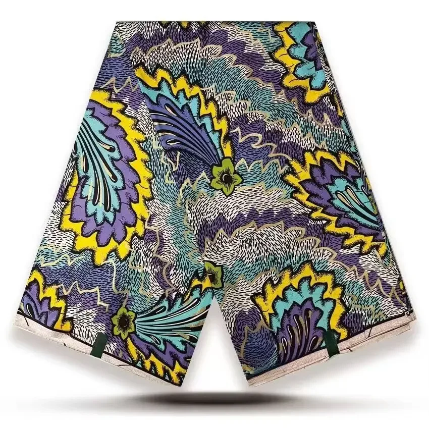 

New Grand Dd Golden Print African Batik Classic Satin Ankara Wax Fabric High Quality Kente Cotton Materials 6Yards For Sew